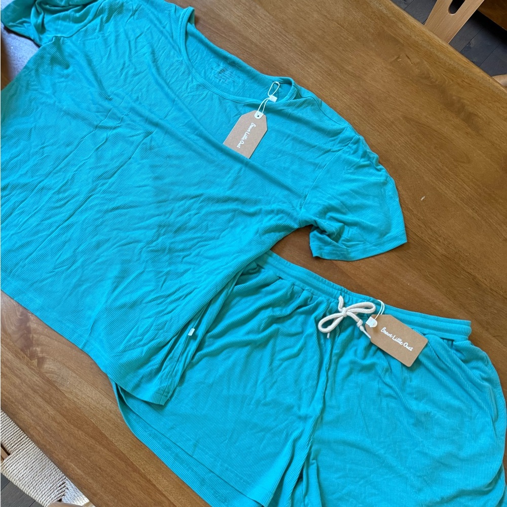 Teal Ribbed Women's Shorts Set - Picture 6 of 6